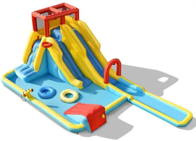 Alt view image 4 of 7 - SlickBlue Inflatable Dual Slide Water Park Climbing Bouncer with 735W Air Blower