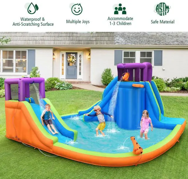 Alt view image 7 of 7 - SlickBlue 6-in-1 Inflatable Dual Water Slide Bounce House Without Blower