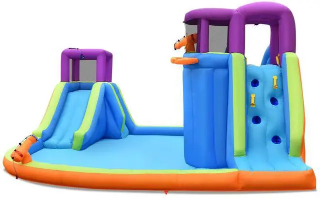 Alt view image 6 of 7 - SlickBlue 6-in-1 Inflatable Dual Water Slide Bounce House Without Blower