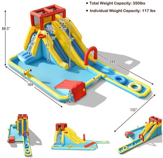 Alt view image 5 of 7 - SlickBlue Inflatable Dual Slide Water Park Climbing Bouncer with 735W Air Blower