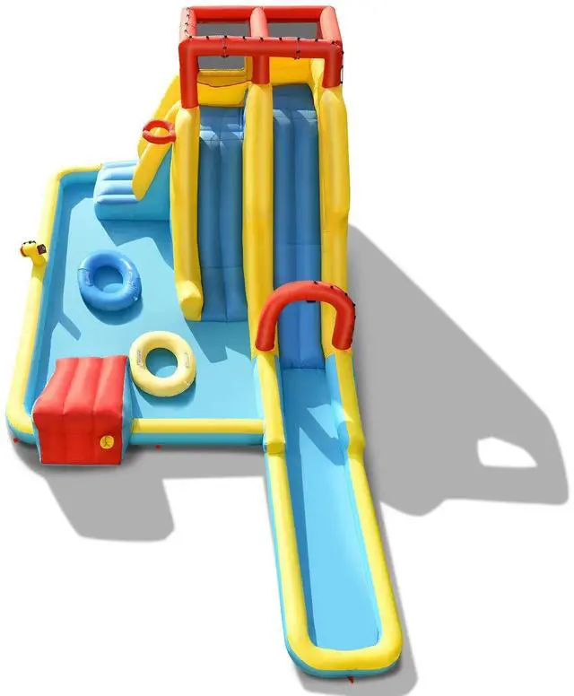 Alt view image 7 of 7 - SlickBlue Inflatable Dual Slide Water Park Climbing Bouncer with 735W Air Blower
