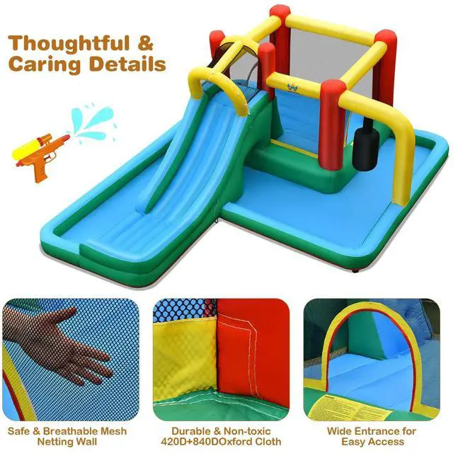 Alt view image 5 of 7 - SlickBlue Inflatable Water Slide Climbing Bounce House with Tunnel and 735W Blower