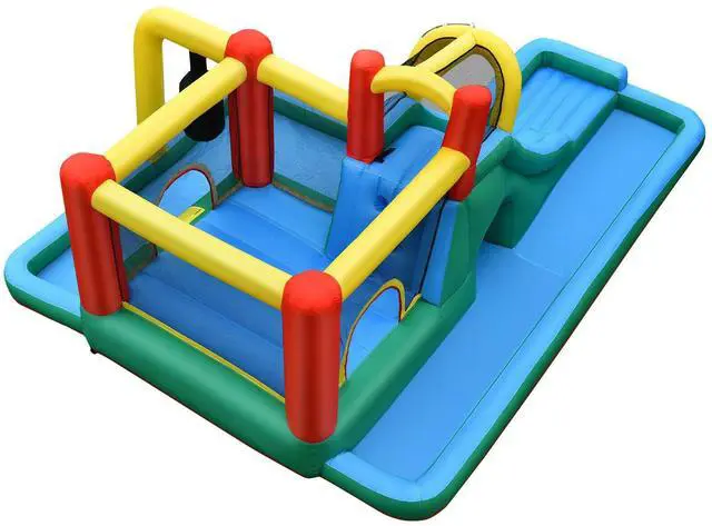 Alt view image 6 of 7 - SlickBlue Inflatable Water Slide Climbing Bounce House with Tunnel and 735W Blower