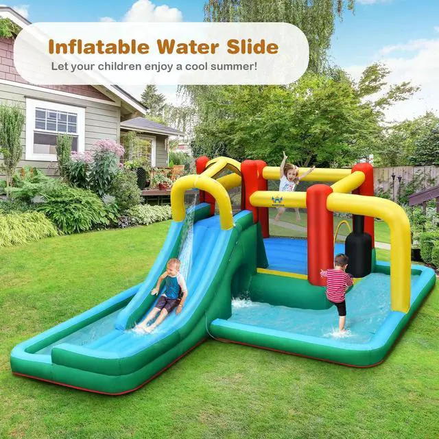 Alt view image 7 of 7 - SlickBlue Inflatable Water Slide Climbing Bounce House with Tunnel and 735W Blower