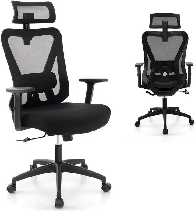 Main image of SlickBlue Mesh Ergonomic Office Chair Adjustable Swivel Task Chair with Rocking Backrest-Black