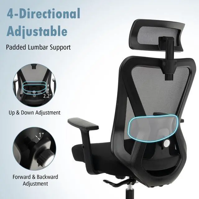 Alt view image 5 of 7 - SlickBlue Mesh Ergonomic Office Chair Adjustable Swivel Task Chair with Rocking Backrest-Black