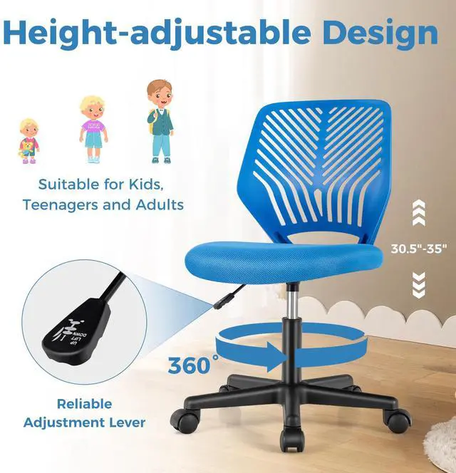 Alt view image 7 of 7 - SlickBlue Height-adjustable Ergonomic Kids Desk Chair with Universal Casters
