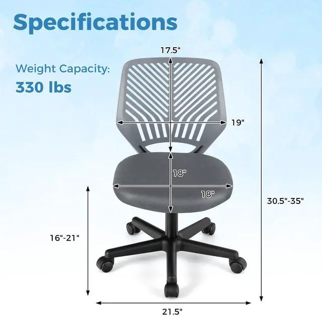 Alt view image 4 of 7 - SlickBlue Height-adjustable Ergonomic Kids Desk Chair with Universal Casters