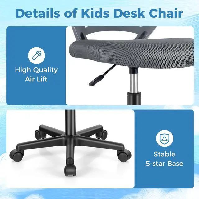 Alt view image 5 of 7 - SlickBlue Height-adjustable Ergonomic Kids Desk Chair with Universal Casters