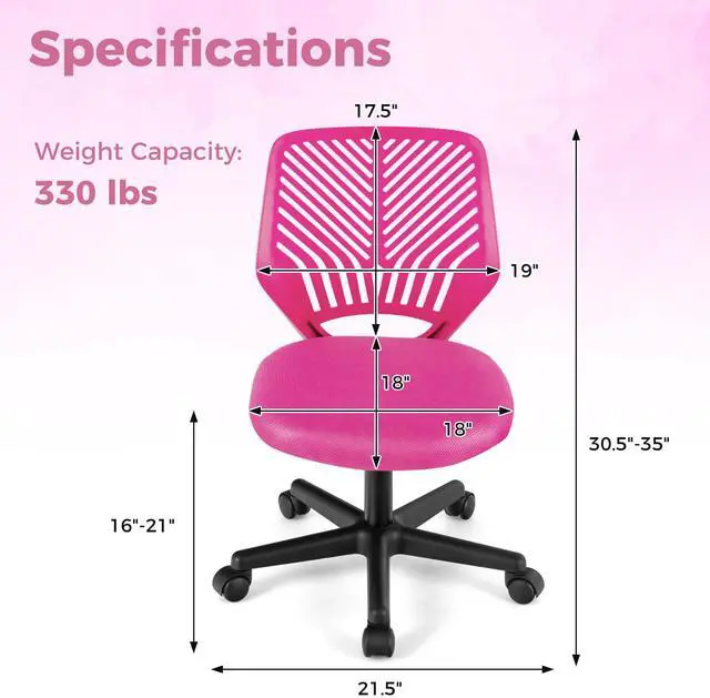 Alt view image 4 of 7 - SlickBlue Height-adjustable Ergonomic Kids Desk Chair with Universal Casters