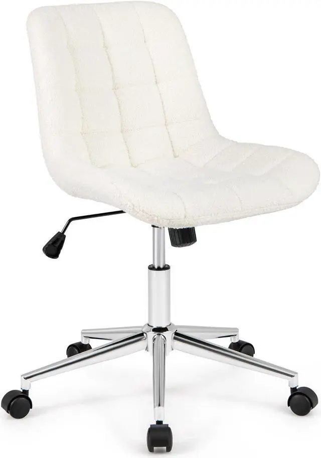 Main image of SlickBlue Teddy Fleece Armless Office Chair Makeup Vanity Chair-White