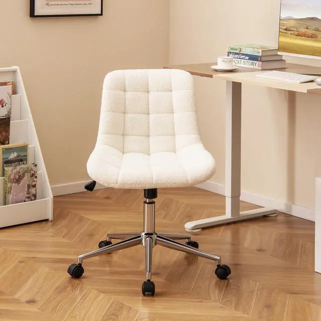 Alt view image 2 of 7 - SlickBlue Teddy Fleece Armless Office Chair Makeup Vanity Chair-White