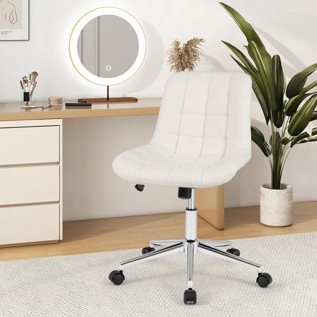 Alt view image 3 of 7 - SlickBlue Teddy Fleece Armless Office Chair Makeup Vanity Chair-White