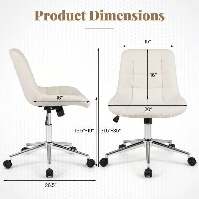Alt view image 4 of 7 - SlickBlue Teddy Fleece Armless Office Chair Makeup Vanity Chair-White