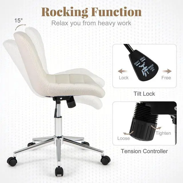Alt view image 7 of 7 - SlickBlue Teddy Fleece Armless Office Chair Makeup Vanity Chair-White
