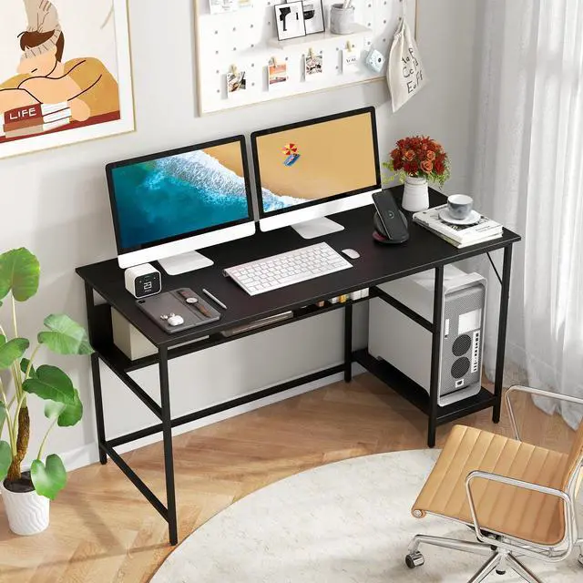 Alt view image 3 of 7 - SlickBlue 55 Inch Computer Desk with 4 Power Outlets and CPU Stand-Black