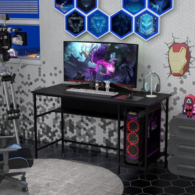 Alt view image 6 of 7 - SlickBlue 55 Inch Computer Desk with 4 Power Outlets and CPU Stand-Black