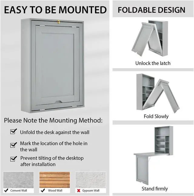 Alt view image 6 of 7 - SlickBlue Wall-Mounted Fold-Out Convertible Floating Desk Space Saver-Gray