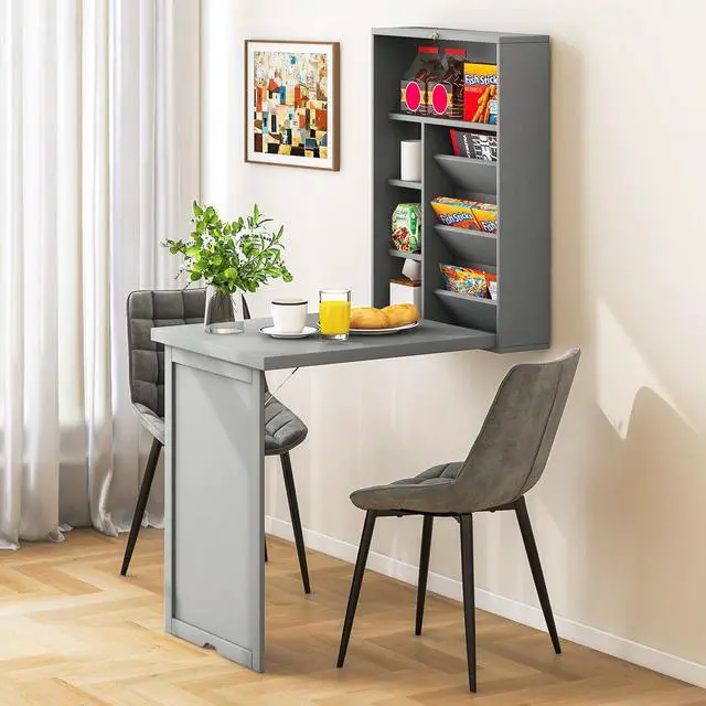 Alt view image 3 of 7 - SlickBlue Wall-Mounted Fold-Out Convertible Floating Desk Space Saver-Gray