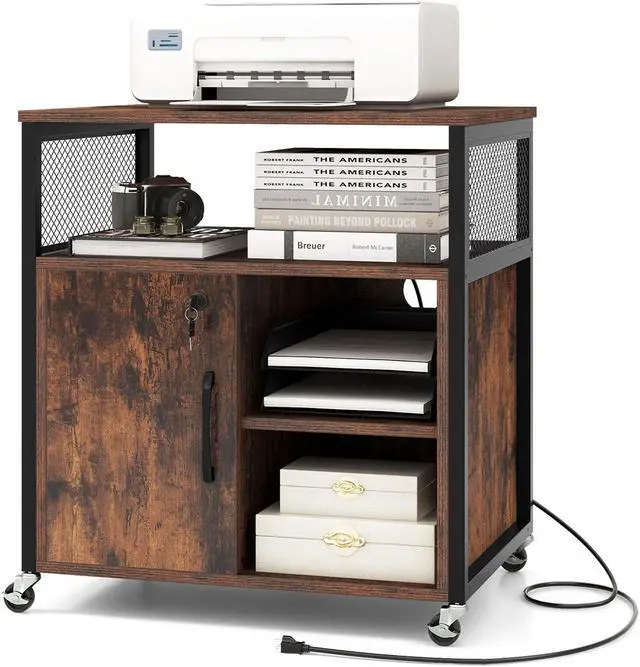 Alt view image 4 of 7 - SlickBlue File Cabinet on Wheels with Charging Station and Cable Management Hole-Brown
