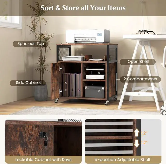 Alt view image 7 of 7 - SlickBlue File Cabinet on Wheels with Charging Station and Cable Management Hole-Brown