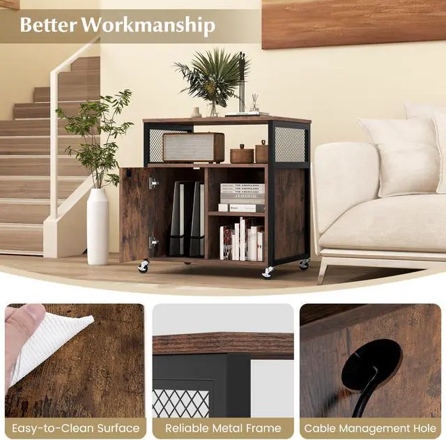 Alt view image 6 of 7 - SlickBlue File Cabinet on Wheels with Charging Station and Cable Management Hole-Brown