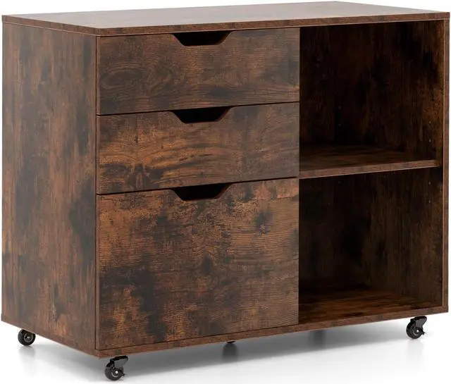 Main image of SlickBlue 3-Drawer File Cabinet with Adjustable Shelf and Wheels for Letter-Rustic Brown