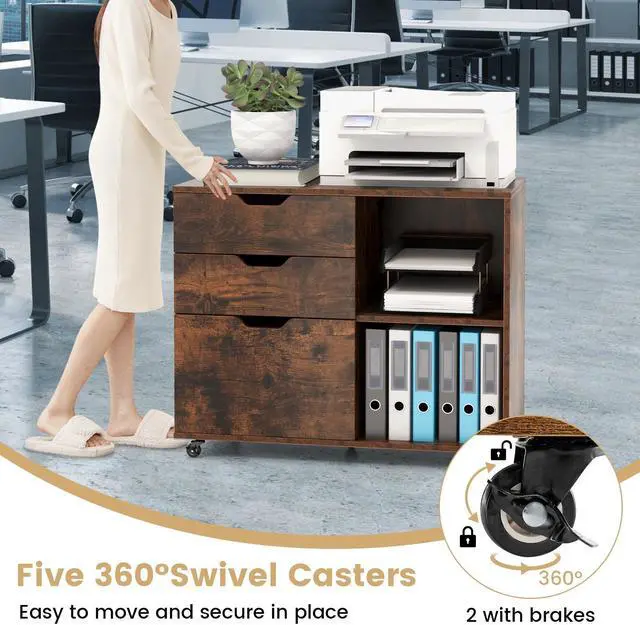 Alt view image 7 of 7 - SlickBlue 3-Drawer File Cabinet with Adjustable Shelf and Wheels for Letter-Rustic Brown