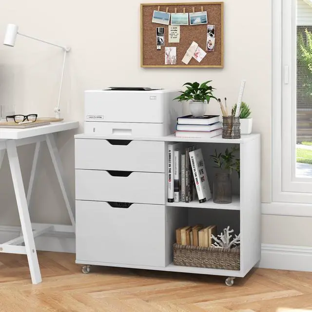 Alt view image 2 of 7 - SlickBlue 3-Drawer File Cabinet with Adjustable Shelf and Wheels for Letter-White