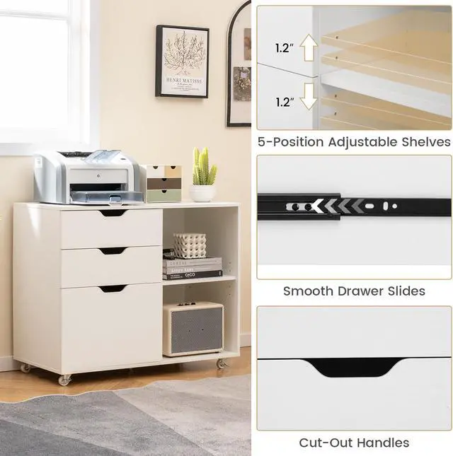 Alt view image 7 of 7 - SlickBlue 3-Drawer File Cabinet with Adjustable Shelf and Wheels for Letter-White