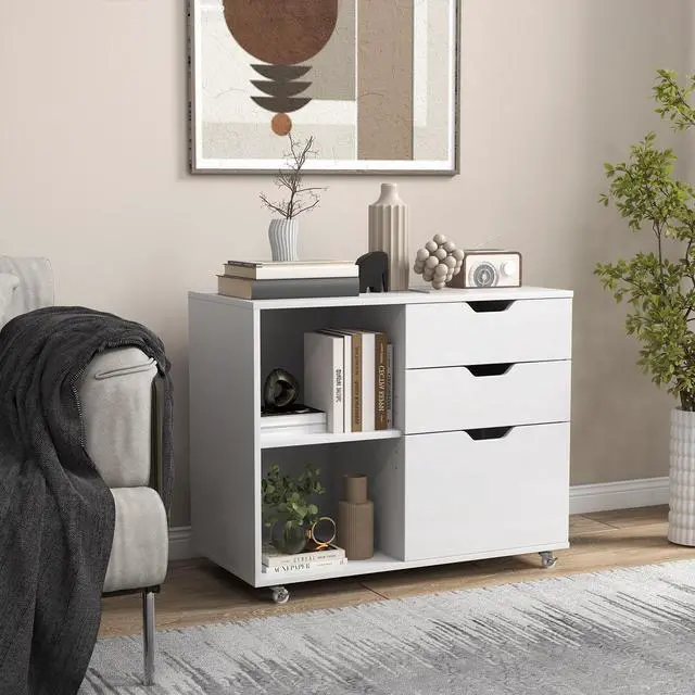 Alt view image 3 of 7 - SlickBlue 3-Drawer File Cabinet with Adjustable Shelf and Wheels for Letter-White