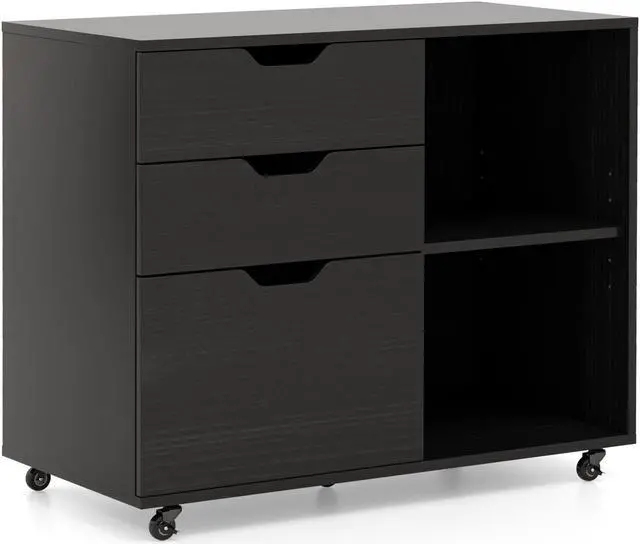 Main image of SlickBlue 3-Drawer File Cabinet with Adjustable Shelf and Wheels for Letter-Black