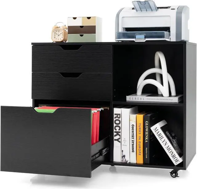Alt view image 4 of 7 - SlickBlue 3-Drawer File Cabinet with Adjustable Shelf and Wheels for Letter-Black