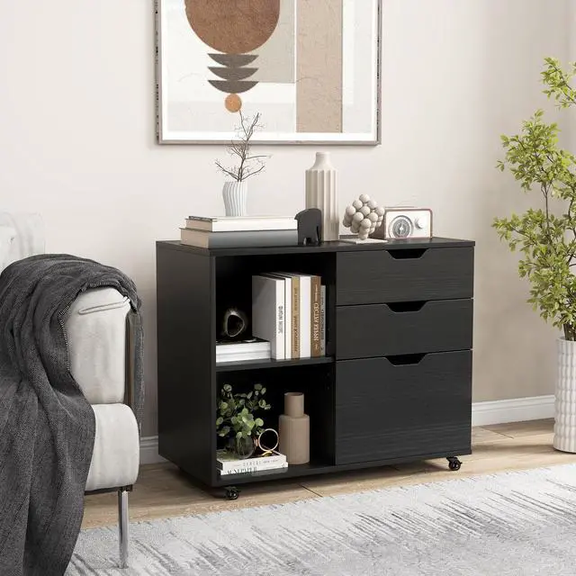 Alt view image 3 of 7 - SlickBlue 3-Drawer File Cabinet with Adjustable Shelf and Wheels for Letter-Black