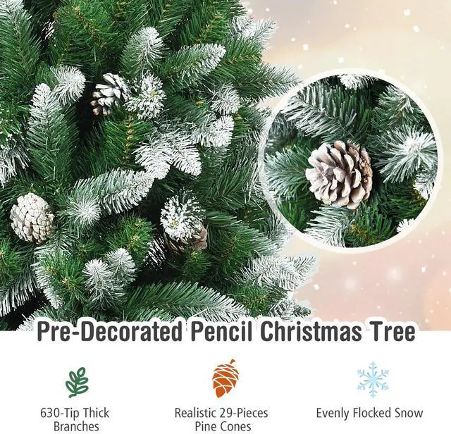 Alt view image 7 of 7 - SlickBlue Artificial Pencil Christmas Tree with Pine Cones-6 Feet