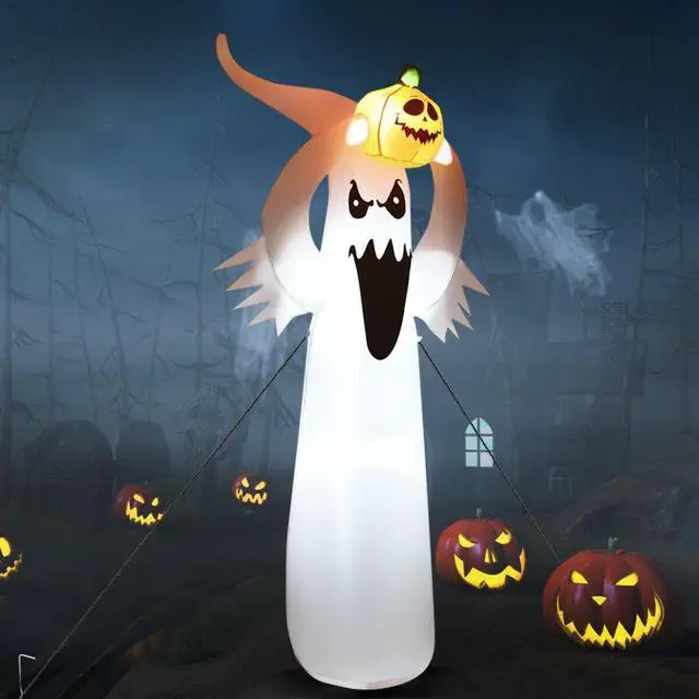 Alt view image 2 of 7 - SlickBlue 6 Feet Halloween Inflatable Blow Up Ghost with Pumpkin and LED Lights