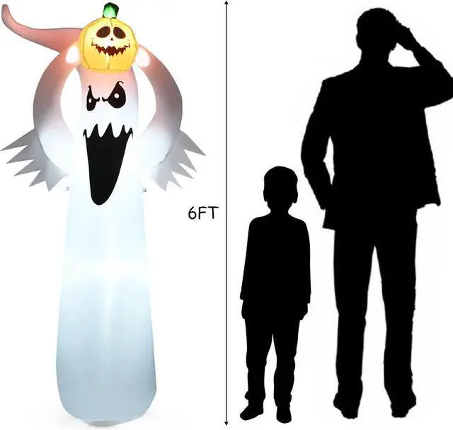 Alt view image 5 of 7 - SlickBlue 6 Feet Halloween Inflatable Blow Up Ghost with Pumpkin and LED Lights