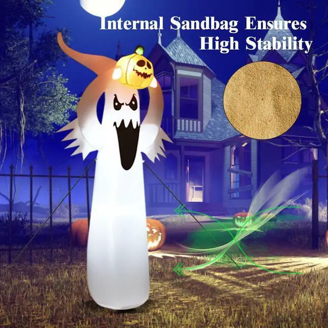 Alt view image 6 of 7 - SlickBlue 6 Feet Halloween Inflatable Blow Up Ghost with Pumpkin and LED Lights
