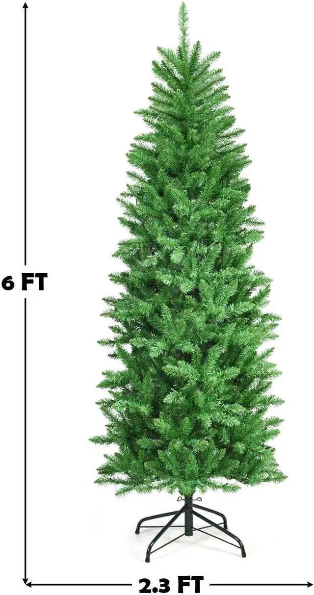 Alt view image 5 of 7 - SlickBlue PVC Hinged Pre-lit Artificial Fir Pencil Christmas Tree with 150 Lights-6 ft