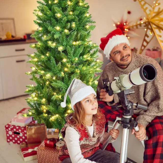 Alt view image 6 of 7 - SlickBlue PVC Hinged Pre-lit Artificial Fir Pencil Christmas Tree with 150 Lights-6 ft