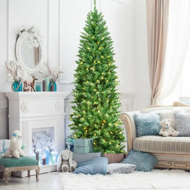 Alt view image 6 of 7 - SlickBlue 7 Feet PVC Hinged Pre-lit Artificial Fir Pencil Christmas Tree with 150 Lights