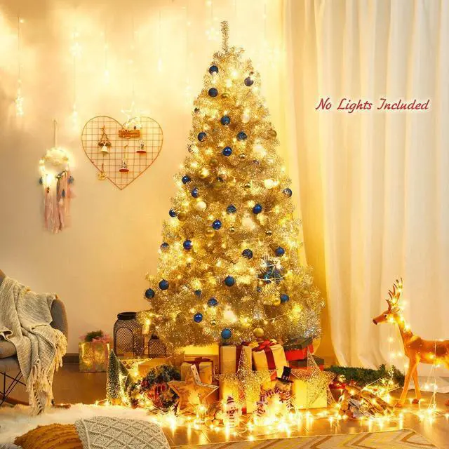 Alt view image 2 of 7 - SlickBlue 7.5 Ft Hinged Unlit Artificial Silver Tinsel Christmas Tree
