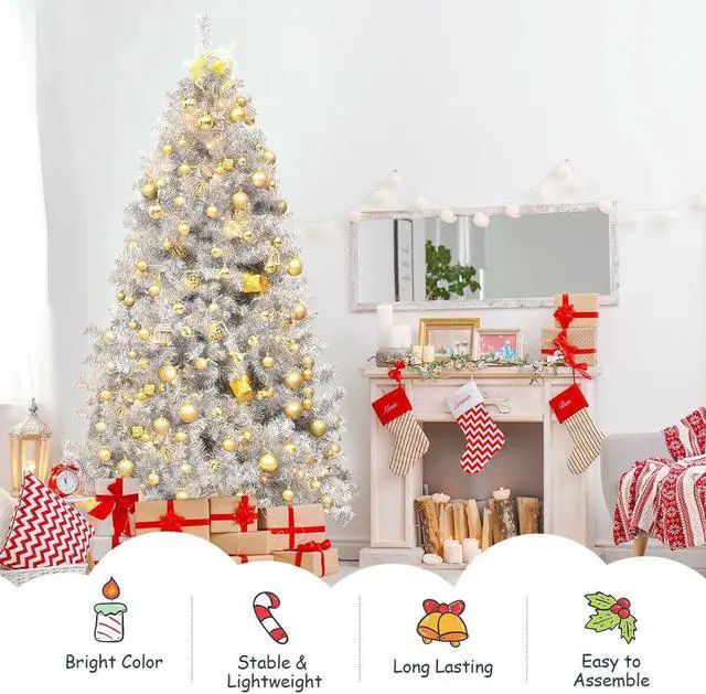 Alt view image 3 of 7 - SlickBlue 7.5 Ft Hinged Unlit Artificial Silver Tinsel Christmas Tree