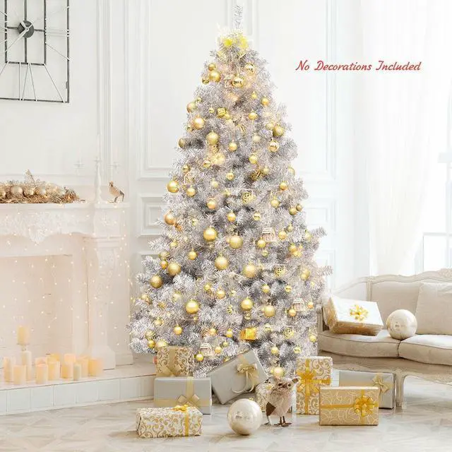 Alt view image 6 of 7 - SlickBlue 7.5 Ft Hinged Unlit Artificial Silver Tinsel Christmas Tree