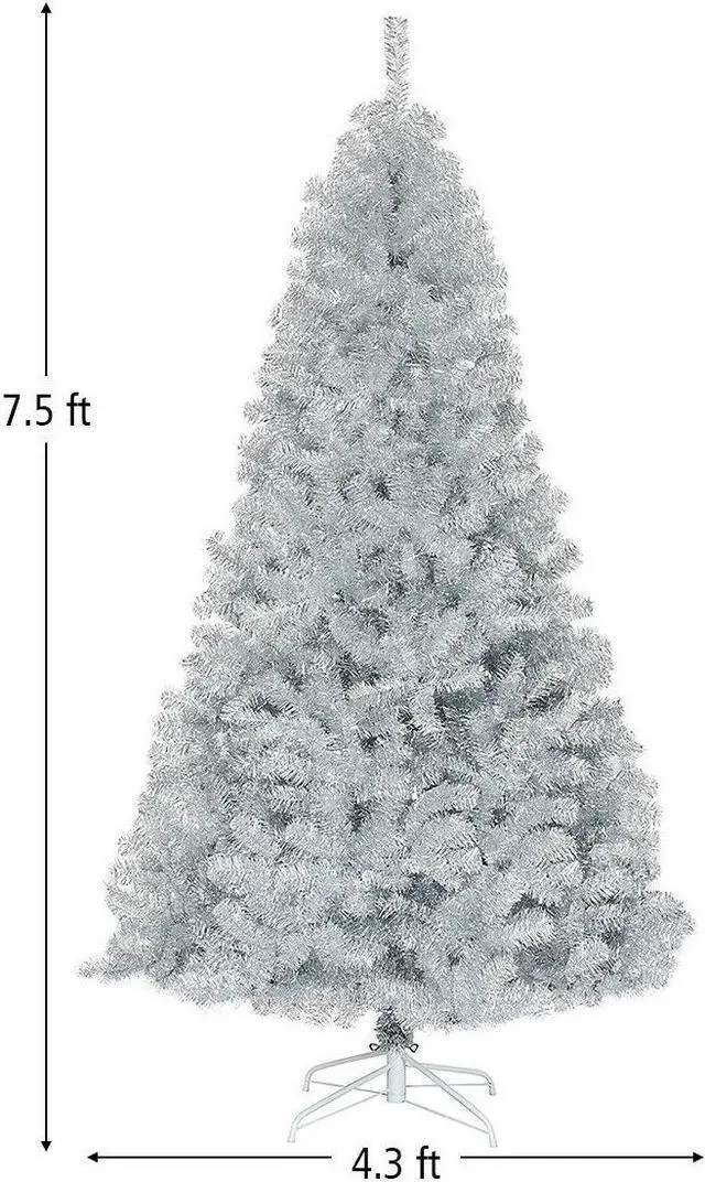 Alt view image 4 of 7 - SlickBlue 7.5 Ft Hinged Unlit Artificial Silver Tinsel Christmas Tree