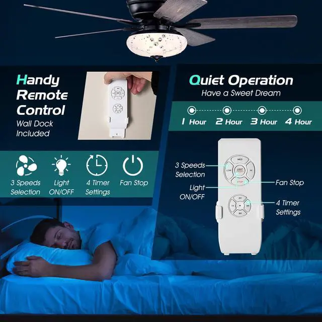 Alt view image 7 of 7 - SlickBlue 52 Inch Ceiling Fan with 3 Wind Speeds and 5 Reversible Blades