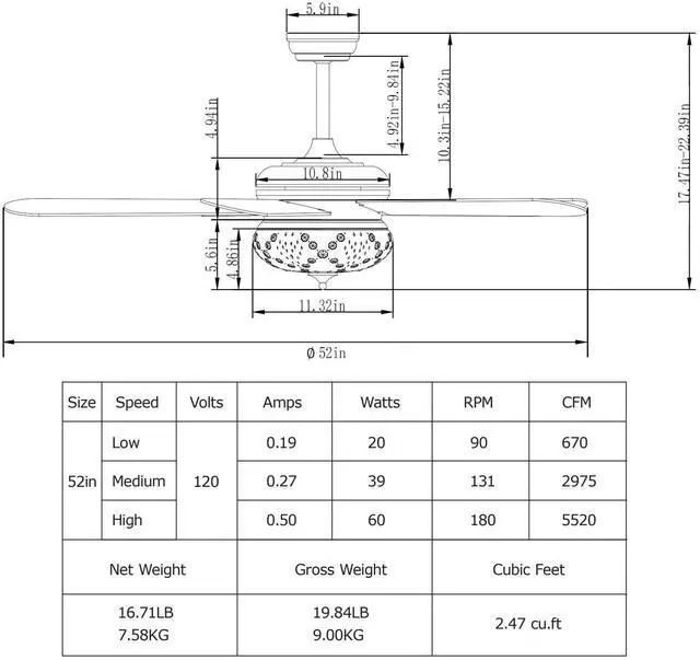 Alt view image 4 of 7 - SlickBlue 52 Inches Ceiling Fan with Remote Control