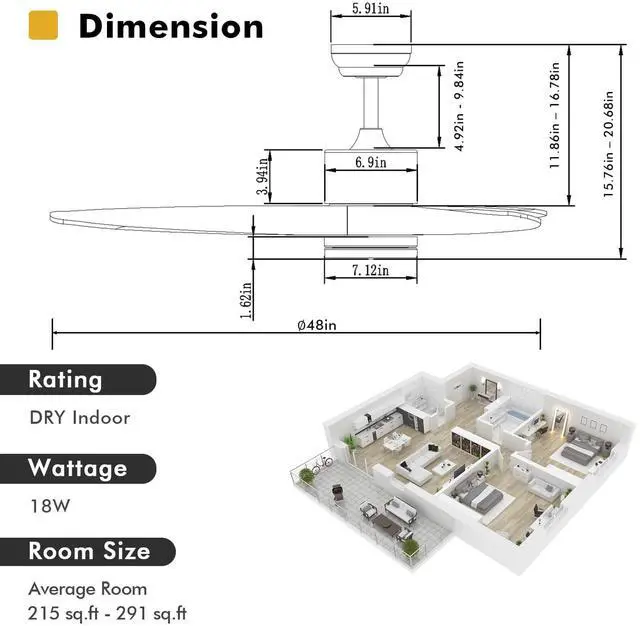 Alt view image 4 of 7 - SlickBlue 48 Inch Wood Ceiling Fan with LED Lights and 6 Speed Levels