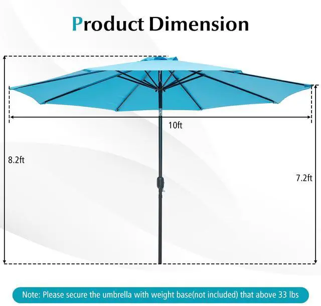 Alt view image 5 of 7 - SlickBlue 10 Feet Outdoor Patio Umbrella with Tilt Adjustment and Crank