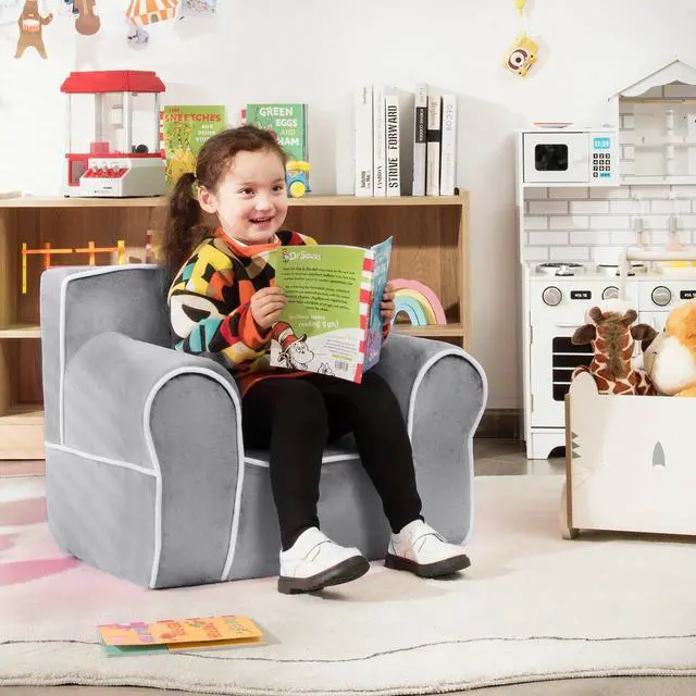 Alt view image 2 of 7 - SlickBlue Upholstered Kids Sofa with Velvet Fabric and High-Quality Sponge